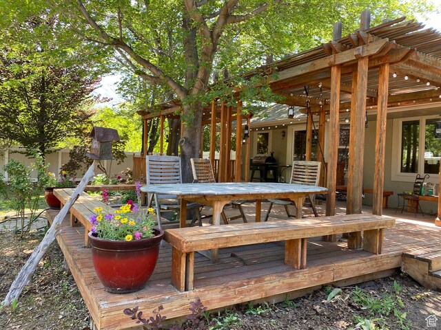 1206 W 3300 N, Pleasant Grove, UT 84062 - wooden deck with outdoor dining area, a pergola, and area for grilling