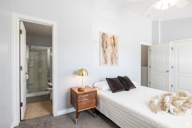 3421 E Dundee Dr, Eagle Mountain, UT 84005 - carpeted bedroom featuring ensuite bathroom, ceiling fan, and baseboards