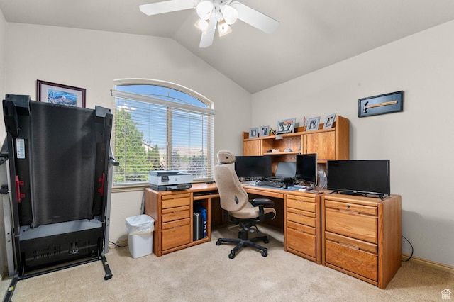 14163 S Friendship Dr W, Herriman, UT 84065 - office featuring light carpet, vaulted ceiling, and ceiling fan