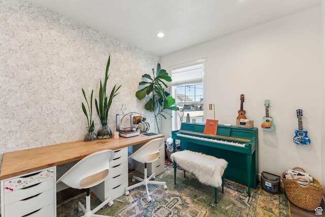 222 S Summer Breeze Ln, Layton, UT 84041 - home office with wallpapered walls and recessed lighting