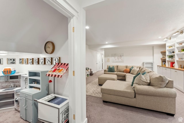 222 S Summer Breeze Ln, Layton, UT 84041 - living room featuring light colored carpet and recessed lighting