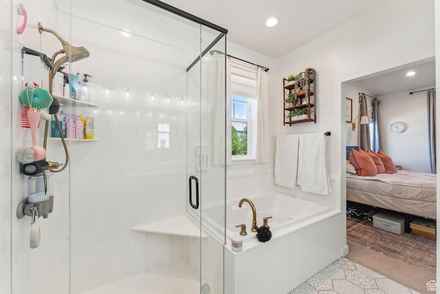222 S Summer Breeze Ln, Layton, UT 84041 - ensuite bathroom with a bath, a shower stall, and recessed lighting