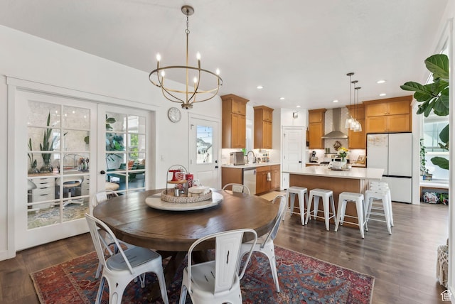 222 S Summer Breeze Ln, Layton, UT 84041 - dining room featuring a chandelier, dark wood-type flooring, recessed lighting, and french doors