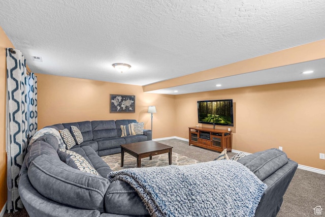 3285 S 575 W, Syracuse, UT 84075 - living room featuring carpet floors, baseboards, a textured ceiling, and recessed lighting