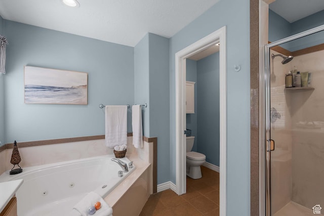 3285 S 575 W, Syracuse, UT 84075 - bathroom featuring a stall shower, a jetted tub, toilet, and tile patterned floors