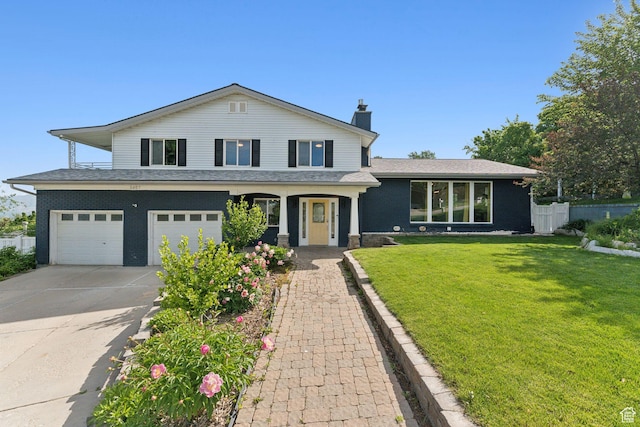 3407 S 325 W, Bountiful, UT 84010 - view of front facade featuring a garage, a chimney, driveway, a shingled roof, and brick siding