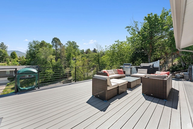 3407 S 325 W, Bountiful, UT 84010 - wooden deck featuring outdoor lounge area and a mountain view
