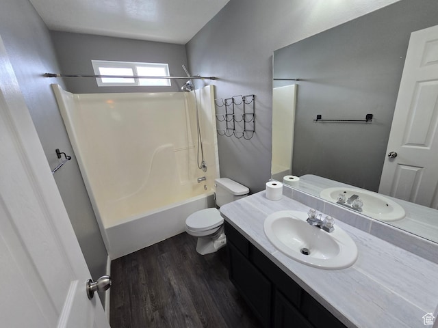 4043 S Lake Vista Dr, Saratoga Springs, UT 84045 - full bathroom with wood finished floors, toilet, shower / tub combination, and vanity