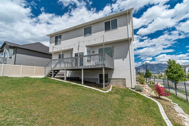 3727 N 900 W, Lehi, UT 84043 - rear view of property featuring a deck with mountain view, stucco siding, and stairs