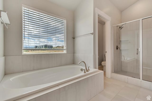 3727 N 900 W, Lehi, UT 84043 - full bathroom featuring toilet, a bath, a stall shower, and tile patterned floors