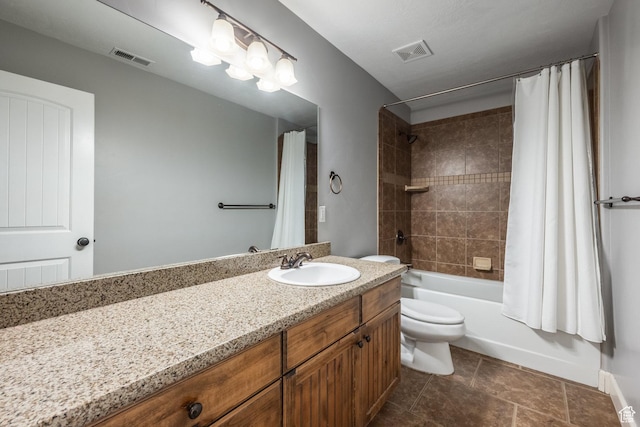 2949 W Hayden Ridge Way, Riverton, UT 84065 - bathroom with vanity, toilet, shower / tub combo with curtain, and tile patterned flooring