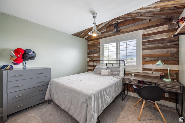 2949 W Hayden Ridge Way, Riverton, UT 84065 - carpeted bedroom with wood walls, vaulted ceiling, and an office area