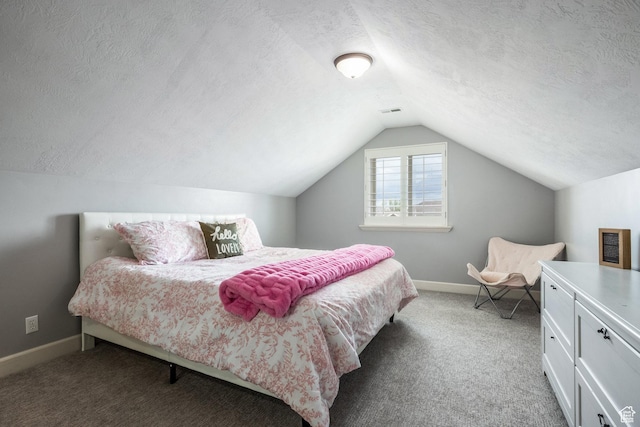 2949 W Hayden Ridge Way, Riverton, UT 84065 - bedroom with a textured ceiling, lofted ceiling, carpet, and baseboards
