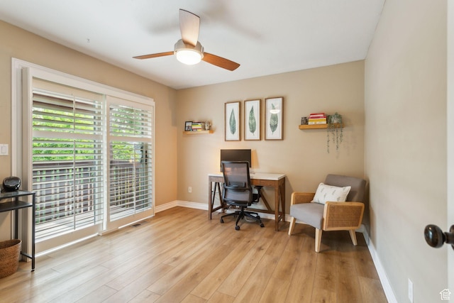 518 E 3955 S, Millcreek, UT 84107 - home office featuring a ceiling fan, light wood-style flooring, and baseboards