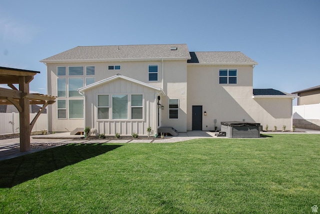 778 N 780th St W, American Fork, UT 84003 - back of house with a hot tub, a patio, and board and batten siding