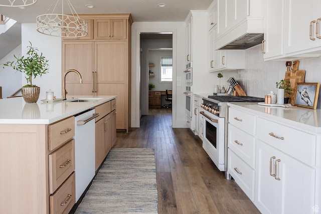 778 N 780th St W, American Fork, UT 84003 - kitchen featuring white appliances, a sink, light countertops, wood finished floors, and decorative backsplash