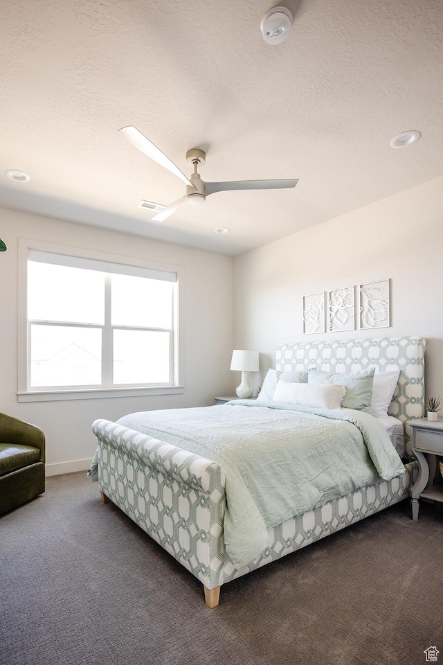 778 N 780th St W, American Fork, UT 84003 - carpeted bedroom featuring ceiling fan, recessed lighting, baseboards, and a textured ceiling
