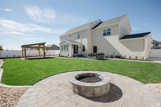 778 N 780th St W, American Fork, UT 84003 - back of house with a patio area, an outdoor fire pit, a pergola, stucco siding, and roof with shingles