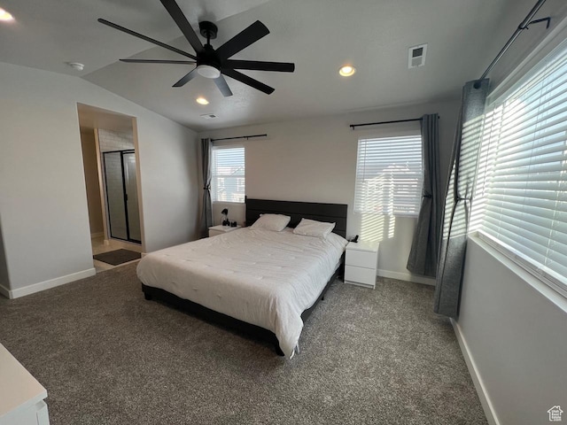 2323 W Thomas Ct, Syracuse, UT 84075 - bedroom with vaulted ceiling, carpet floors, baseboards, recessed lighting, and ceiling fan