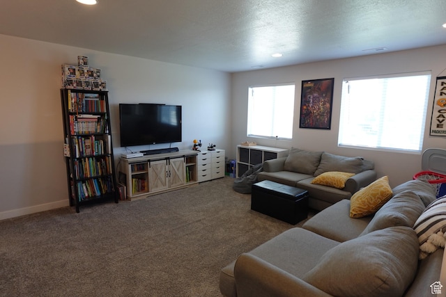 2323 W Thomas Ct, Syracuse, UT 84075 - living area featuring carpet floors, recessed lighting, baseboards, and a textured ceiling