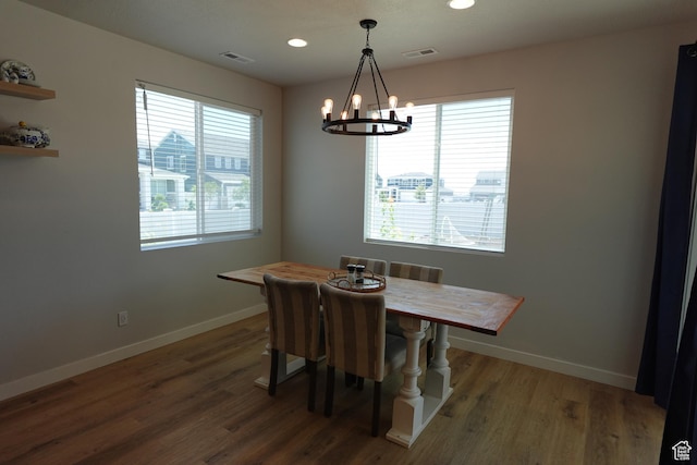 2323 W Thomas Ct, Syracuse, UT 84075 - dining space with a chandelier, baseboards, wood finished floors, and recessed lighting