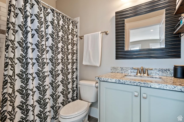 4492 W Enid Dr, South Jordan, UT 84009 - bathroom with vanity, toilet, and curtained shower