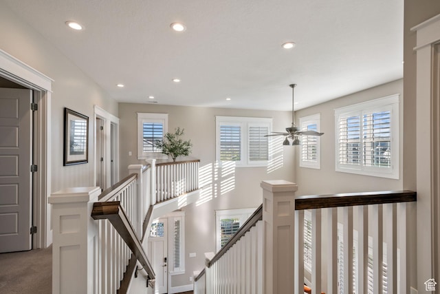 4492 W Enid Dr, South Jordan, UT 84009 - hall featuring an upstairs landing, recessed lighting, and carpet