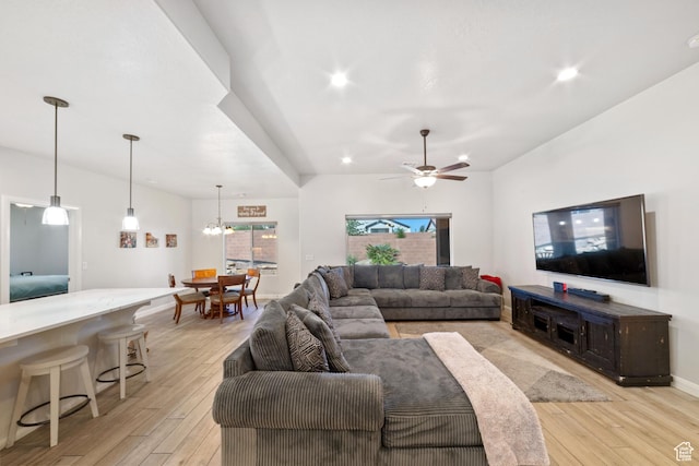 478 S Albano Way, St George, UT 84770 - living room with light wood-style floors, ceiling fan, recessed lighting, a chandelier, and baseboards