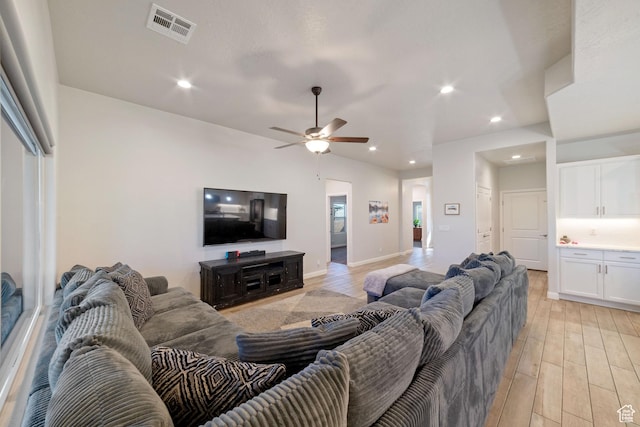 478 S Albano Way, St George, UT 84770 - living room with ceiling fan, recessed lighting, light wood-style flooring, and baseboards