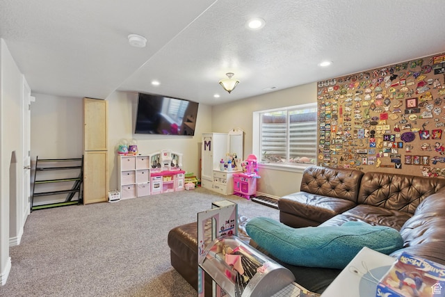 122 W Stern Ct Unit 25, Stansbury Park, UT 84074 - carpeted living room featuring recessed lighting, a textured ceiling, and baseboards