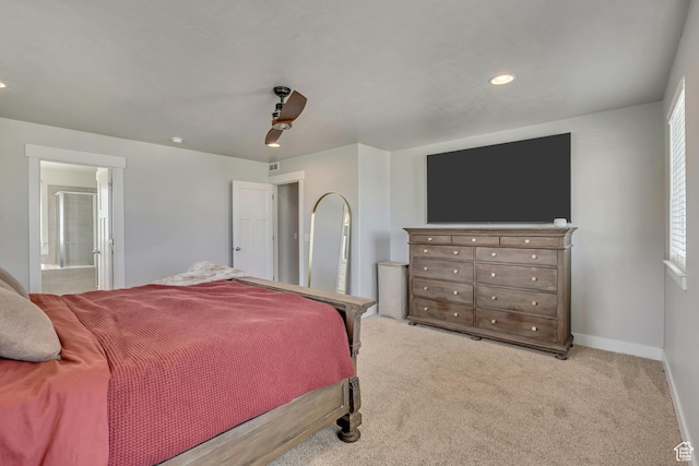 10966 S Coastal Dune Dr, South Jordan, UT 84009 - carpeted bedroom featuring recessed lighting, ceiling fan, baseboards, and connected bathroom