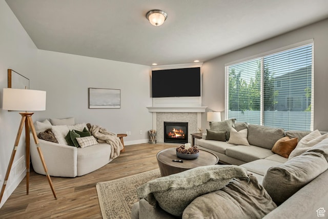 10966 S Coastal Dune Dr, South Jordan, UT 84009 - living room with baseboards, a glass covered fireplace, and wood finished floors