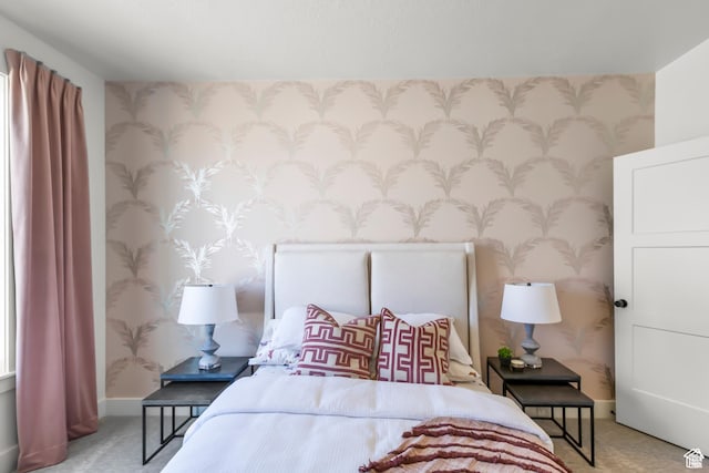 2041 W Pinnacle Ave, Mapleton, UT 84664 - carpeted bedroom with wallpapered walls and baseboards