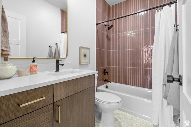 2041 W Pinnacle Ave, Mapleton, UT 84664 - full bathroom featuring vanity, toilet, shower / bath combination with curtain, and tile patterned floors