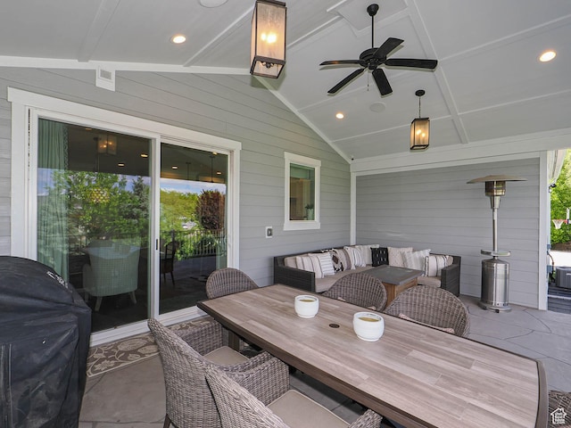 13772 S Kennington Ct E, Draper, UT 84020 - view of patio featuring a ceiling fan, outdoor dining space, and outdoor lounge area