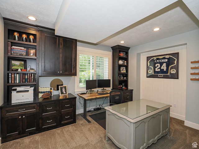 13772 S Kennington Ct E, Draper, UT 84020 - office area with carpet, baseboards, recessed lighting, and a textured ceiling