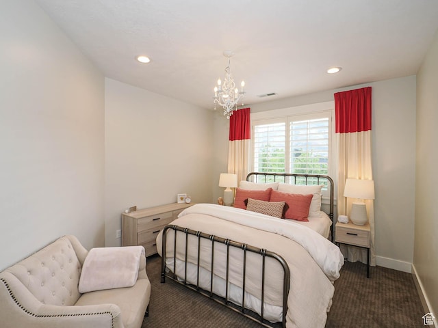 13772 S Kennington Ct E, Draper, UT 84020 - bedroom featuring carpet flooring, a chandelier, baseboards, and recessed lighting
