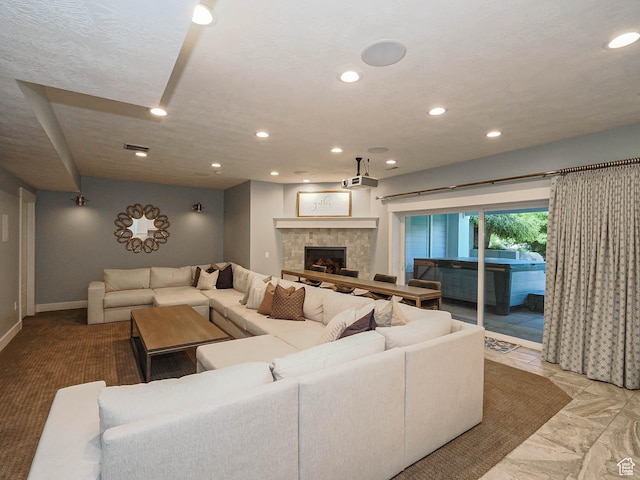 13772 S Kennington Ct E, Draper, UT 84020 - living room with recessed lighting, a tile fireplace, and baseboards