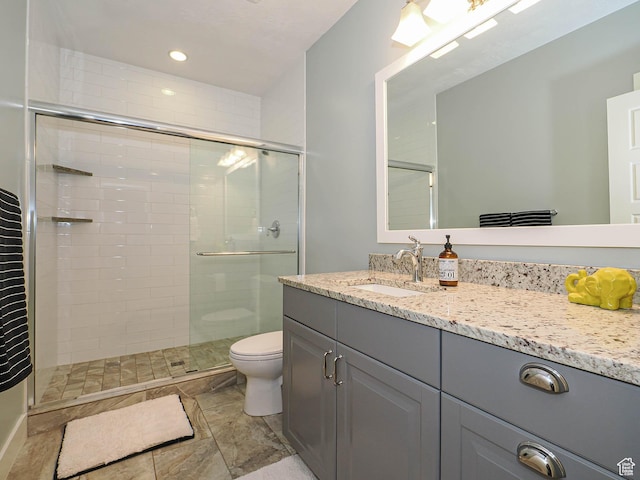 13772 S Kennington Ct E, Draper, UT 84020 - full bath with toilet, a stall shower, vanity, and recessed lighting