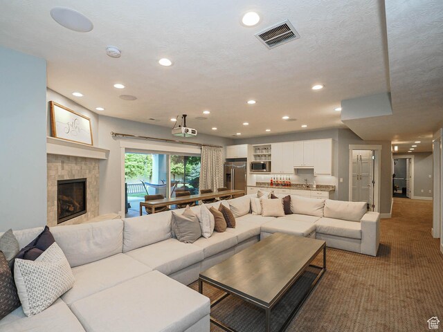 13772 S Kennington Ct E, Draper, UT 84020 - carpeted living area featuring recessed lighting and a fireplace