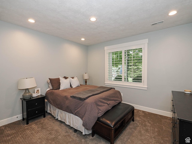 13772 S Kennington Ct E, Draper, UT 84020 - bedroom featuring dark carpet, baseboards, recessed lighting, and a textured ceiling