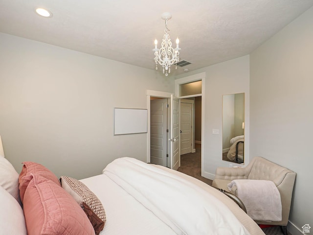 13772 S Kennington Ct E, Draper, UT 84020 - bedroom with a chandelier, baseboards, dark carpet, and recessed lighting