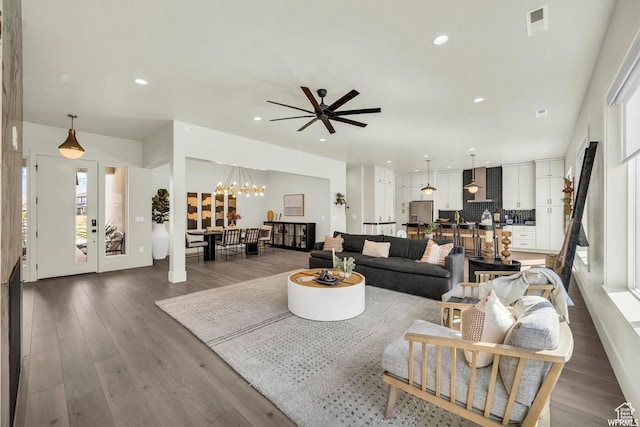 1585 E Black Brush Dr Unit 61, Washington, UT 84780 - living area with a chandelier, wood finished floors, recessed lighting, and ceiling fan