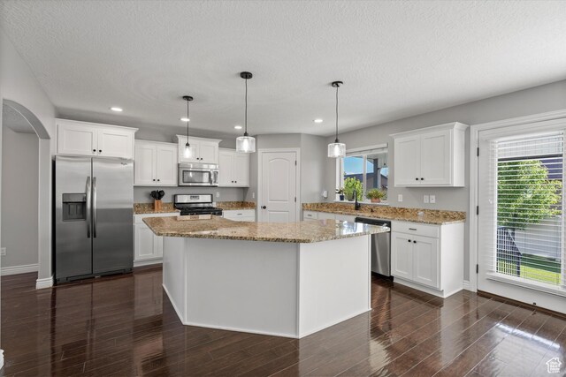277 N 3600 W, Layton, UT 84041 - kitchen with stainless steel appliances, recessed lighting, white cabinets, dark wood-style floors, and a kitchen island