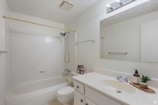 1694 E Plata Way, Sandy, UT 84093 - bathroom featuring toilet, vanity,  shower combination, and a textured ceiling