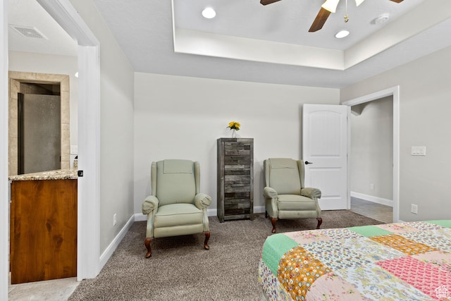 3345 W 2430 S, Hurricane, UT 84737 - bedroom with carpet, baseboards, beverage cooler, ensuite bathroom, and a ceiling fan