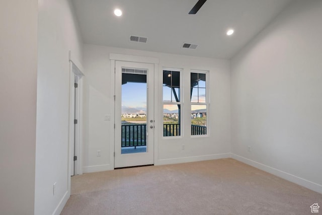 11433 S Watercourse Rd Unit 184, South Jordan, UT 84009 - empty room with light colored carpet, baseboards, recessed lighting, and ceiling fan