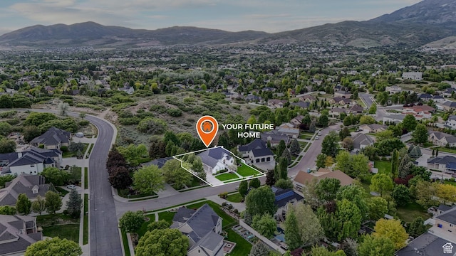 584 S Silver Ln, Alpine, UT 84004 - aerial view of property and surrounding area featuring a mountain backdrop, nearby suburban area, and property boundaries highlighted