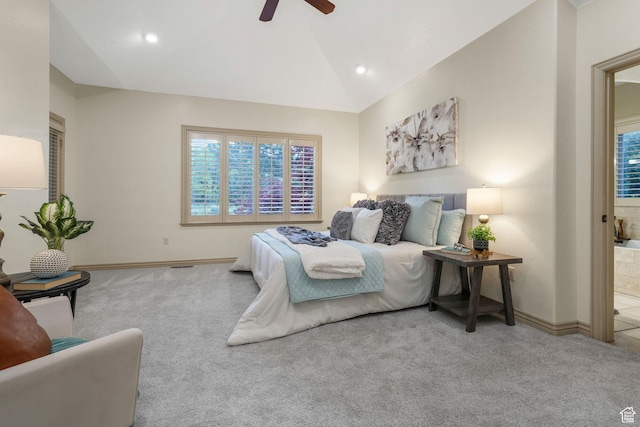 584 S Silver Ln, Alpine, UT 84004 - bedroom with carpet flooring, lofted ceiling, a ceiling fan, and baseboards