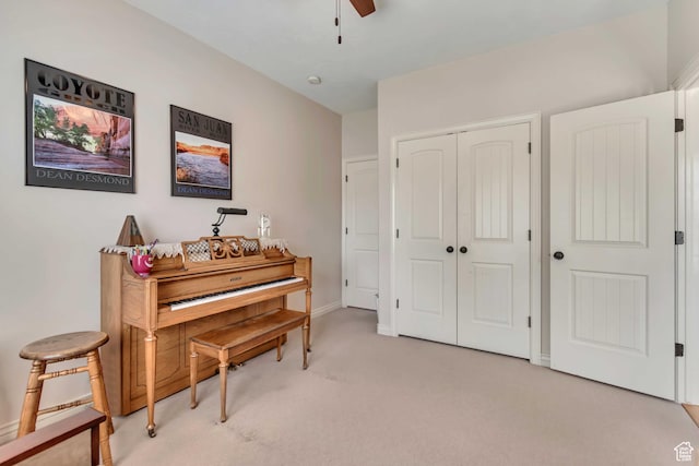 3028 W Viola Ln, Riverton, UT 84065 - sitting room with light carpet, a ceiling fan, and baseboards
